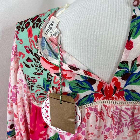 Umgee | NWT Rosie Fushia Floral Animal Print Dot Long Sleeve Tunic Dress - Picture 3 of 12